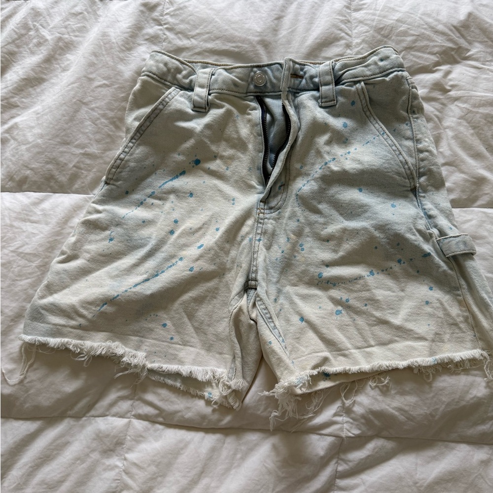 Wild Fable Cream Jean Shorts with Blue Splatter